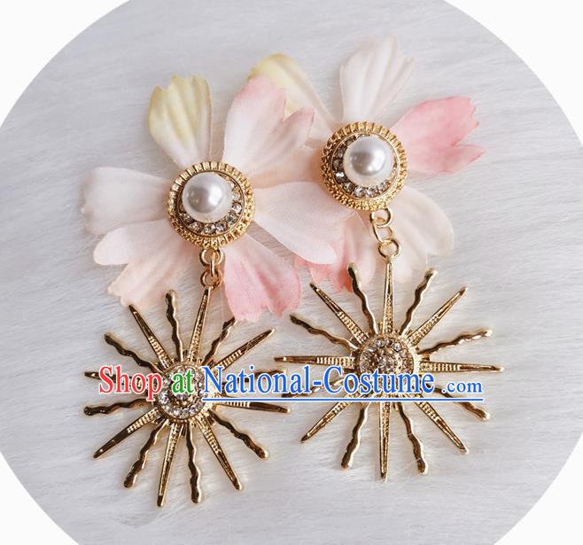 Handmade Golden Sun Earrings Retro Accessories Europe Cosplay Eardrop