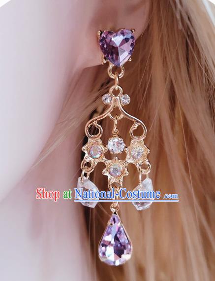 Handmade French Earrings Baroque Retro Accessories Europe Court Purple Crystal Eardrop