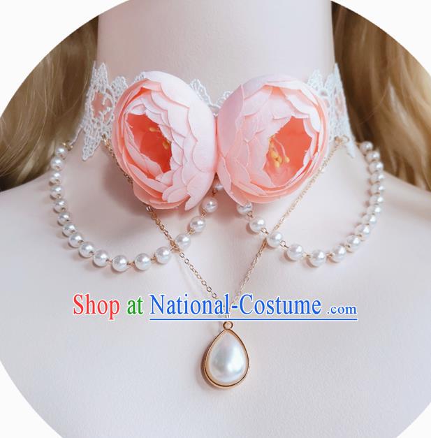 Top Bride Wedding Necklace Halloween Cosplay Stage Show Accessories Europe Court Pink Roses Necklet