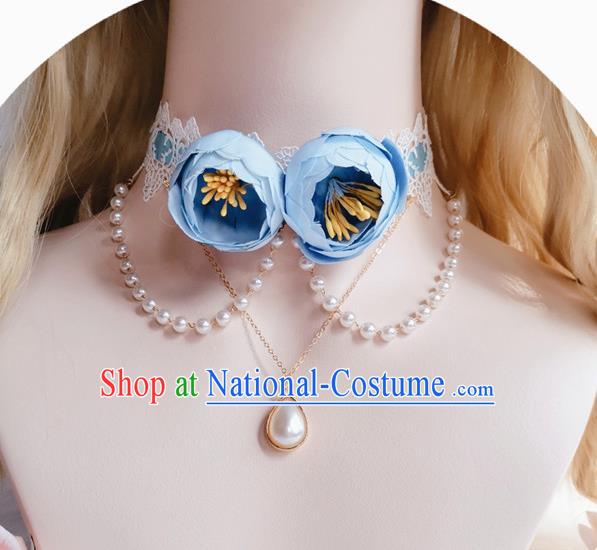 Top Halloween Cosplay Stage Show Accessories Europe Court Blue Roses Necklet Bride Wedding Necklace