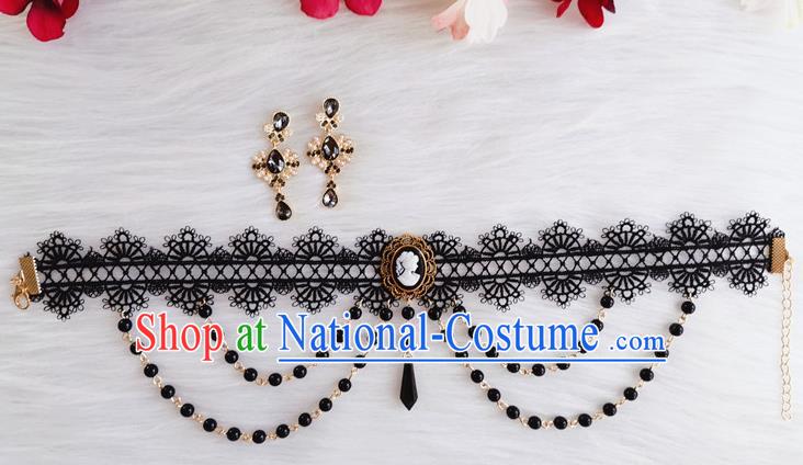 Top Renaissance Necklet Europe Court Necklace Halloween Cosplay Princess Stage Show Gothic Black Lace Accessories