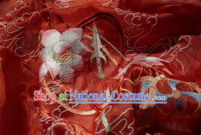 China Traditional Cosplay Ne Zha Hanfu Apparels Ancient Swordsman Costumes Red Cape Shirt and Skirt Full Set