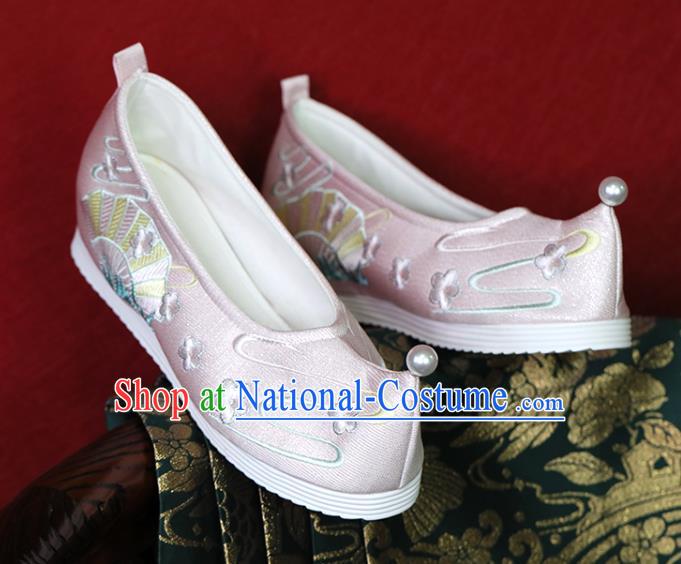 China Hanfu Shoes Princess Shoes Embroidered Shoes Ming Dynasty Young Lady Pink Satin Shoes Handmade Shoes