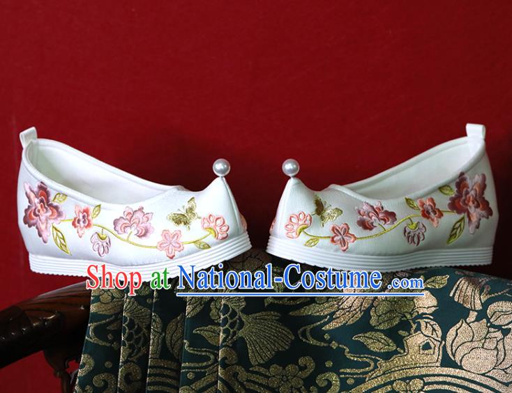 China Handmade Wedding Shoes White Cloth Hanfu Shoes Embroidered Shoes Tang Dynasty Princess Shoes