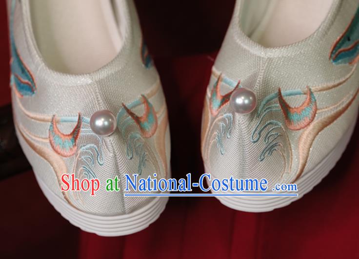 China Hanfu Shoes Embroidered Whale Shoes Princess Shoes Handmade Bow Shoes White Cloth Shoes