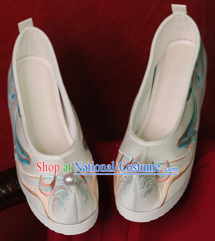 China Hanfu Shoes Embroidered Whale Shoes Princess Shoes Handmade Bow Shoes White Cloth Shoes