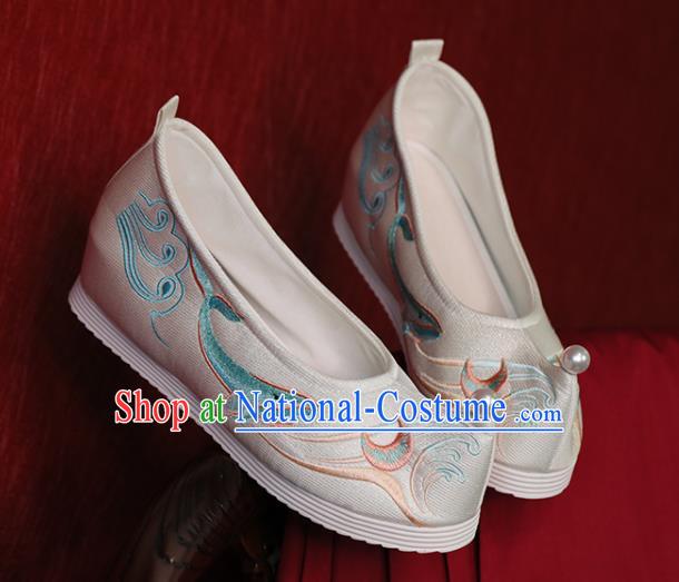 China Hanfu Shoes Embroidered Whale Shoes Princess Shoes Handmade Bow Shoes White Cloth Shoes