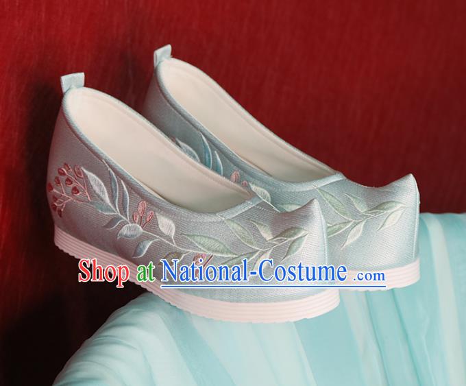 China Light Blue Brocade Shoes Hanfu Embroidered Shoes Women Shoes Handmade Shoes Princess Shoes