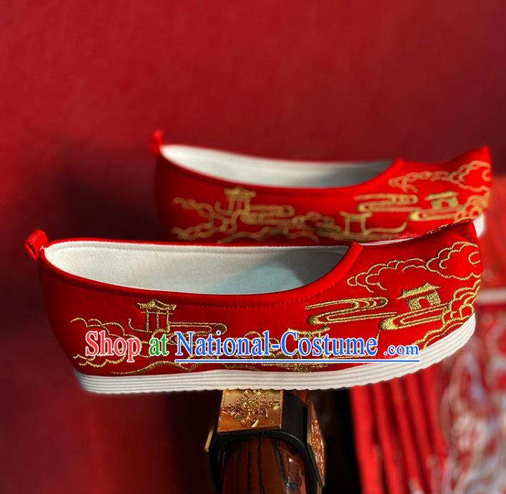 China Hanfu Bow Shoes Ming Dynasty Princess Shoes Handmade Shoes Embroidered Red Shoes