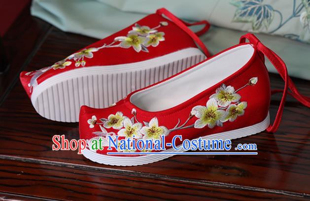 China Hanfu Red Bow Shoes Princess Shoes Handmade Cloth Shoes Embroidered Pear Flowers Rabbit Shoes