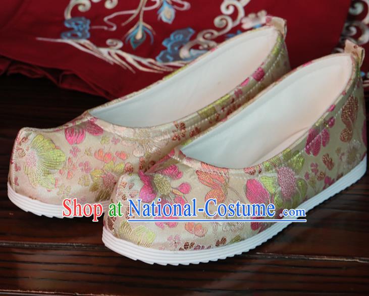 China Handmade Beige Cloth Shoes Hanfu Bow Shoes Princess Shoes Brocade Shoes