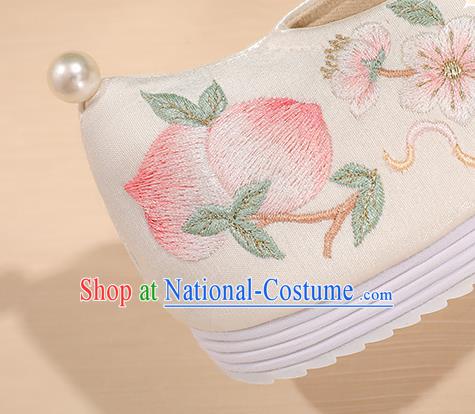 China White Bow Shoes Bride Shoes Hanfu Shoes Princess Shoes Embroidered Peach Shoes