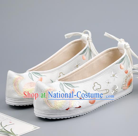 China Embroidered Squirrel Shoes Traditional Hanfu Shoes Handmade Cloth Shoes Ancient Princess White Shoes