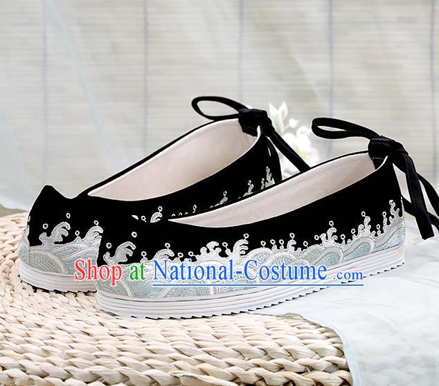 China Ming Dynasty Black Shoes Traditional Embroidered Shoes Hanfu Shoes Handmade Cloth Shoes