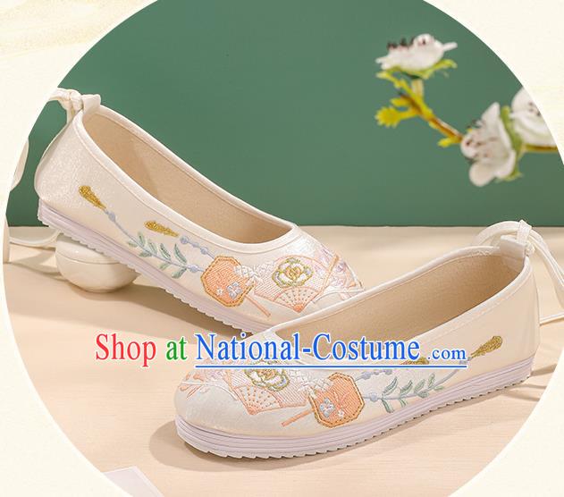 China White Embroidered Shoes Hanfu Shoes Handmade Princess Shoes Traditional Cloth Shoes