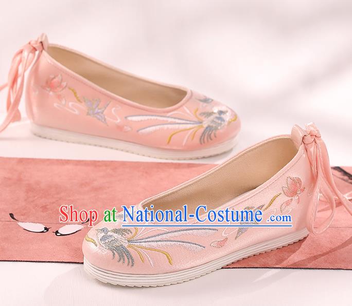 Handmade China Pink Hanfu Shoes Traditional Cloth Shoes Embroidered Paper Crane Shoes Women Shoes