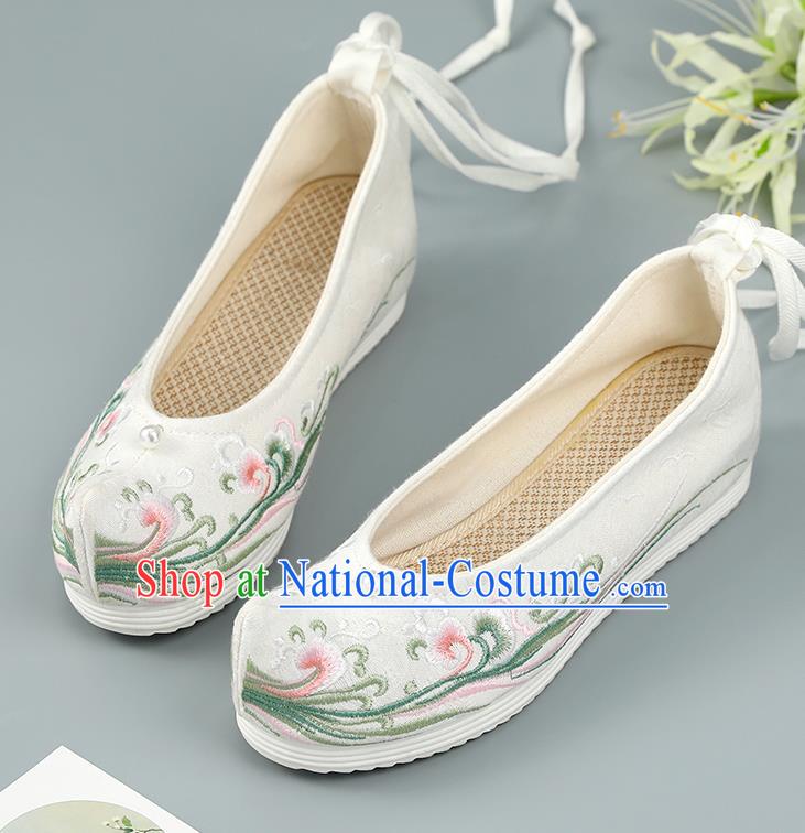 Top China White Embroidered Shoes Handmade National Shoes Traditional Cloth Shoes Hanfu Bow Shoes