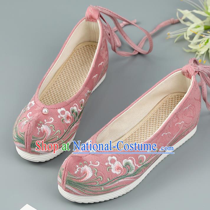 Top China Pearl Princess Shoes Embroidered Shoes Handmade National Shoes Traditional Hanfu Pink Cloth Shoes