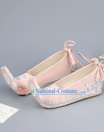 Pink Embroidered Shoes China Ming Dynasty Young Lady Shoes Traditional Hanfu Shoes Princess Shoes