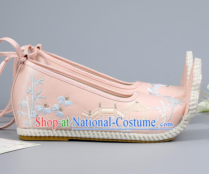 Pink Embroidered Shoes China Ming Dynasty Young Lady Shoes Traditional Hanfu Shoes Princess Shoes