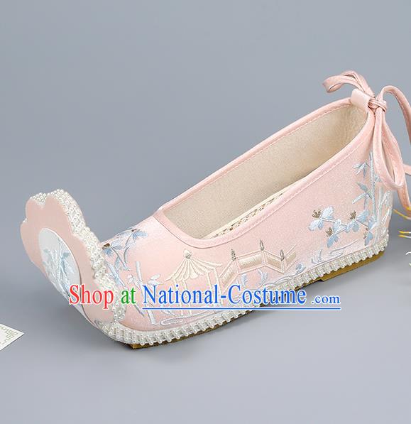 Pink Embroidered Shoes China Ming Dynasty Young Lady Shoes Traditional Hanfu Shoes Princess Shoes