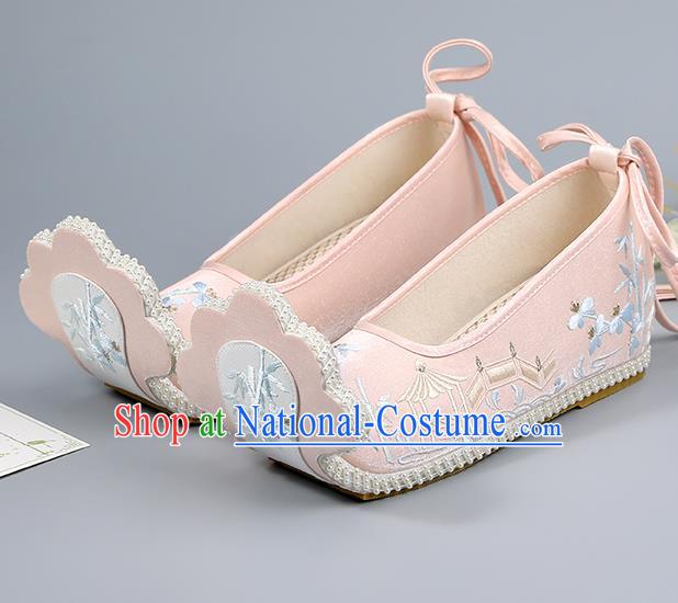 Pink Embroidered Shoes China Ming Dynasty Young Lady Shoes Traditional Hanfu Shoes Princess Shoes