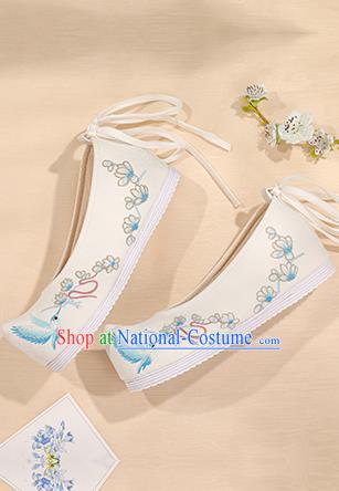 China Handmade Embroidered White Bow Shoes Hanfu Princess Shoes Cloth Shoes