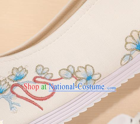 China Handmade Embroidered White Bow Shoes Hanfu Princess Shoes Cloth Shoes