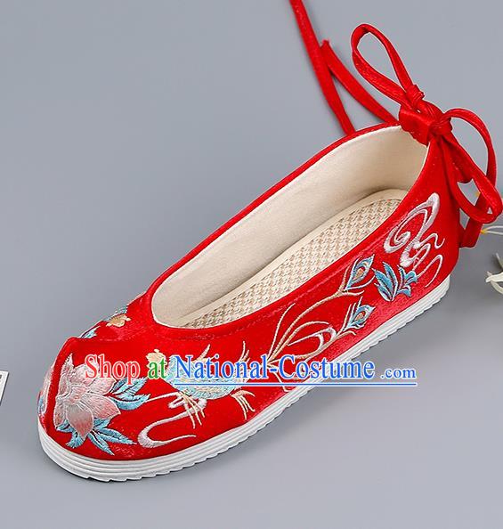 Traditional China Bride Shoes Handmade Hanfu Shoes Red Cloth Shoes National Shoes Embroidered Shoes Wedding Shoes