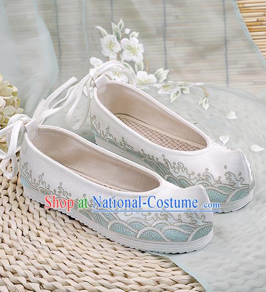 China White Cloth Shoes Traditional Embroidered Shoes Hanfu Shoes Handmade Shoes National Shoes