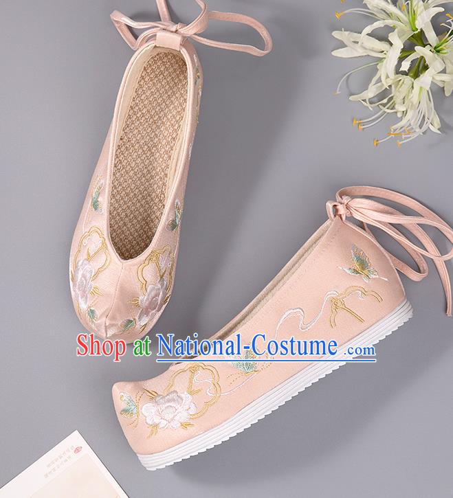 China Hanfu Shoes Pink Embroidered Shoes Handmade Ming Dynasty Princess Shoes Traditional National Shoes