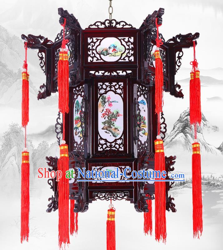 Chinese Wood Decorations Lamp Classical Lanterns Handmade Hanging Lamp Traditional New Year Hexagon Palace Lantern