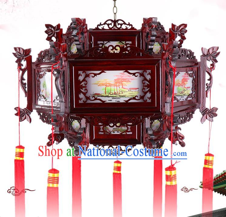 Chinese Hanging Lamp Classical Lotus Lanterns Handmade Wood Lantern Traditional New Year Glass Palace Lantern