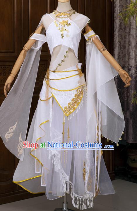 Chinese Cosplay Fairy White Hanfu Dress Ancient Female Swordsman Top and Skirt Complete Set