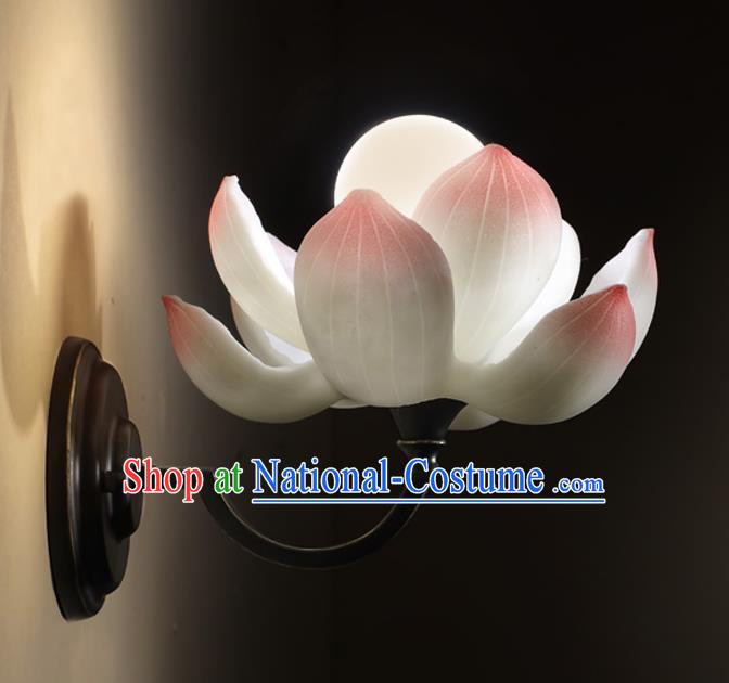 Chinese Handmade Wall Lamp Classical Lanterns Traditional Pink Lotus Lantern Iron Art Bedside Lamp