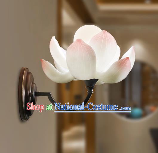 Chinese Handmade Wall Lamp Classical Lanterns Traditional Pink Lotus Lantern Iron Art Bedside Lamp