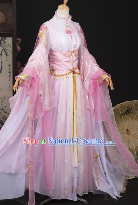 Chinese Cosplay Female Swordsman Costumes Ancient Fairy Princess Pink Hanfu Dress for Women