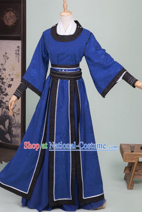 Cosplay Chinese Ancient Swordsman Clothing Tang Dynasty Knight Kawaler Blue Costumes