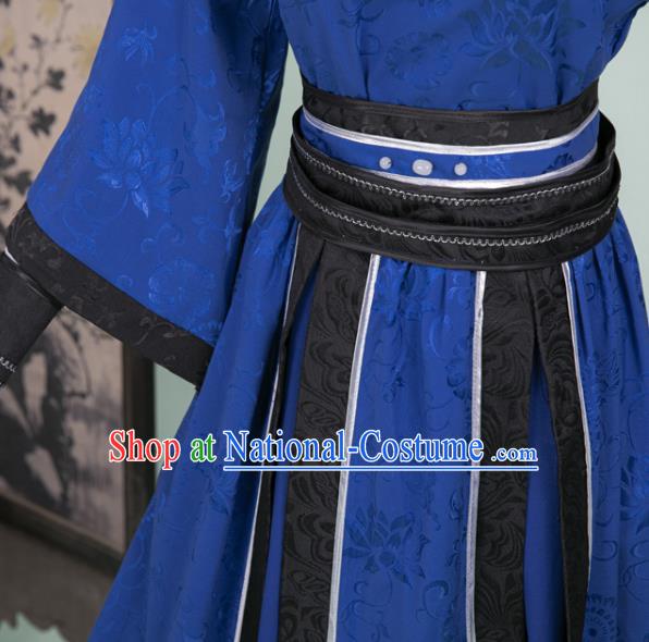 Cosplay Chinese Ancient Swordsman Clothing Tang Dynasty Knight Kawaler Blue Costumes