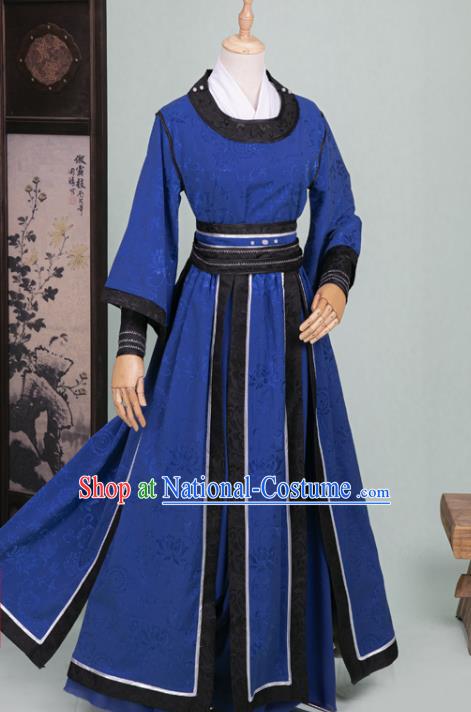 Cosplay Chinese Ancient Swordsman Clothing Tang Dynasty Knight Kawaler Blue Costumes