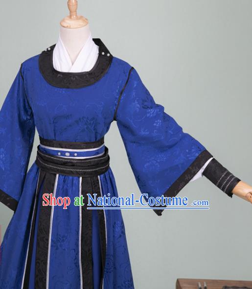 Cosplay Chinese Ancient Swordsman Clothing Tang Dynasty Knight Kawaler Blue Costumes