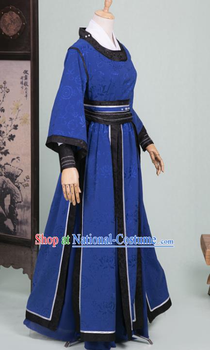 Cosplay Chinese Ancient Swordsman Clothing Tang Dynasty Knight Kawaler Blue Costumes