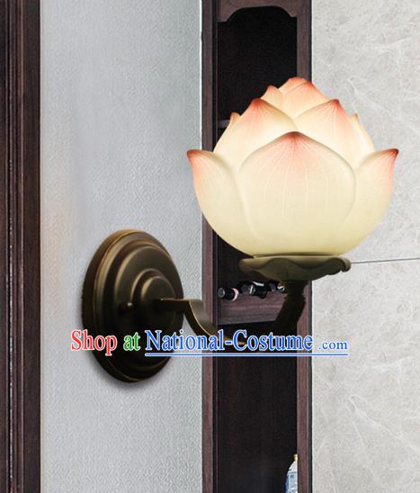 Chinese Classical Lotus Lanterns Iron Art Bedside Lamp Traditional Lantern Handmade Painted Wall Lamp