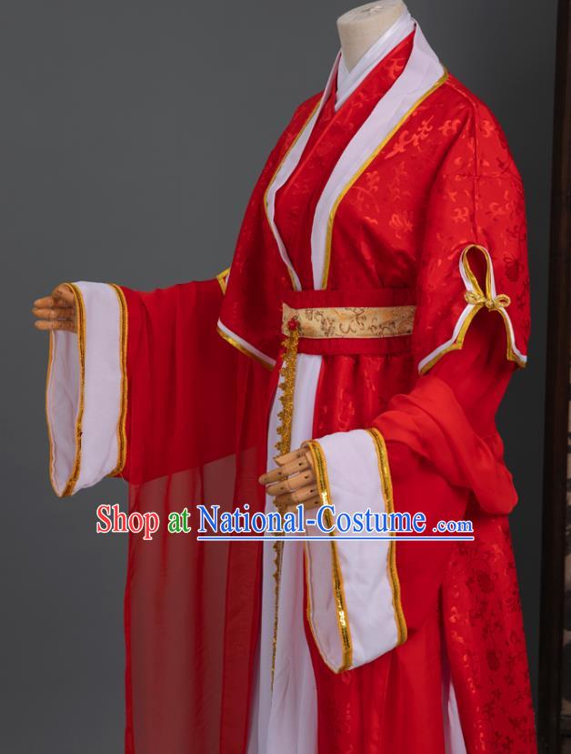 Chinese Cosplay Bride Wedding Costumes Ancient Ming Dynasty Swordswoman Red Hanfu Apparels Complete Set