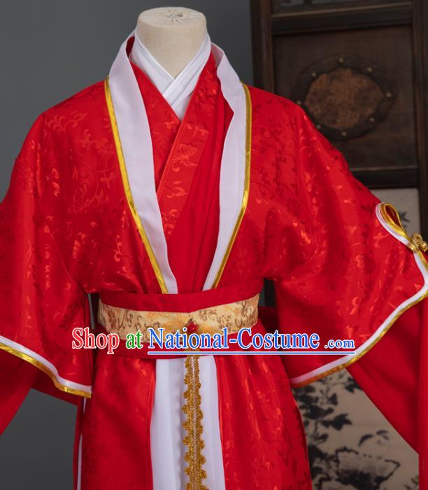 Chinese Cosplay Bride Wedding Costumes Ancient Ming Dynasty Swordswoman Red Hanfu Apparels Complete Set