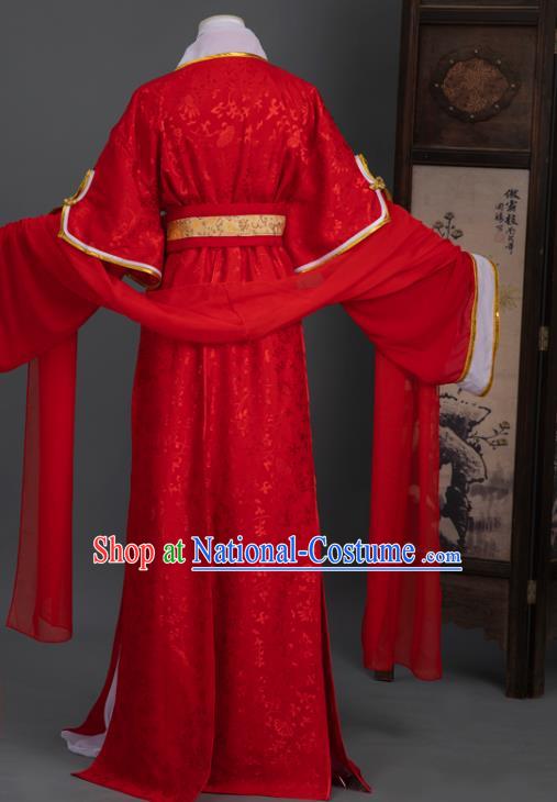 Chinese Cosplay Bride Wedding Costumes Ancient Ming Dynasty Swordswoman Red Hanfu Apparels Complete Set