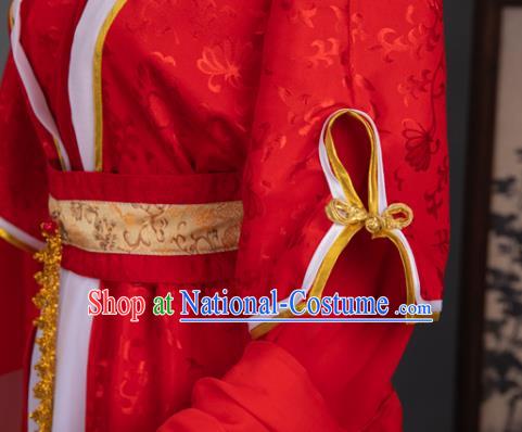 Chinese Cosplay Bride Wedding Costumes Ancient Ming Dynasty Swordswoman Red Hanfu Apparels Complete Set