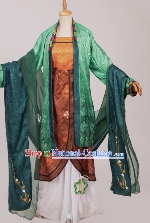 Chinese Cosplay Poetess Li Qingzhao Costumes Ancient Noble Woman Hanfu Dress Green Beizi Top and Skirt