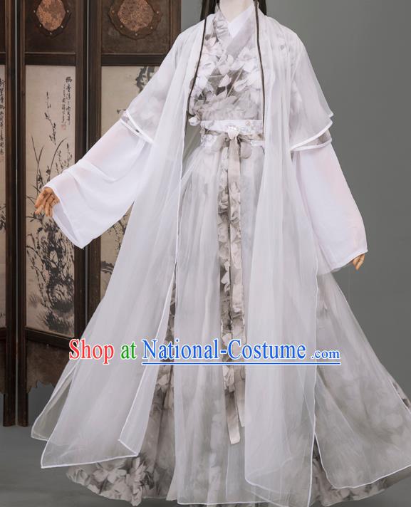 Cosplay Chinese Chivalrous Man Costumes Ancient Swordsman Chu Wangning White Chiffon Clothing