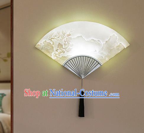 Chinese Traditional Palace Fan Wall Lamp Handmade Classical Lanterns Resin Lantern